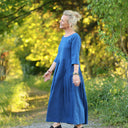 Robe Louisa manches 3/4 Seersucker de coton bleu majorelle | Quintessence