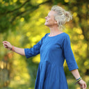 Robe Louisa manches 3/4 Seersucker de coton bleu majorelle | Quintessence