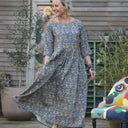 Robe Louisa manches 3/4 viscose Fleurs du Soleil - Quintessence