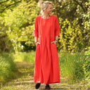 Robe Louisa manches 3/4 – Viscose/lin orange crépuscule - Quintessence