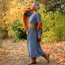 Robe Louisa - velours côtelé bleu officier - Quintessence