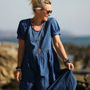 Robe Ophélie - sersucker de coton indigo - Quintessence