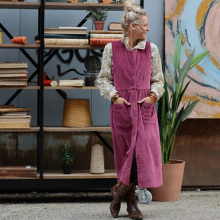 Robe Pauline — Velours côtelé framboise