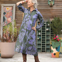 Robe Pensée - Satin de coton Ikat violet/kaki - Quintessence