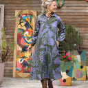 Robe Pensée - Satin de coton Ikat violet/kaki - Quintessence