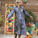 Robe Pensée - Satin de coton Ikat violet/kaki - Quintessence