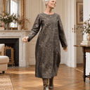Robe Perrine — Viscose et coton Gravure botanique noir doré - Quintessence