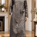 Robe Perrine — Viscose et coton Gravure botanique noir doré - Quintessence