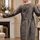 Robe Perrine — Viscose et coton Gravure botanique noir doré - Quintessence