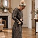 Robe Perrine — Viscose et coton Gravure botanique noir doré - Quintessence
