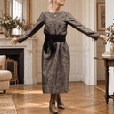 Robe Perrine — Viscose et coton Gravure botanique noir doré - Quintessence