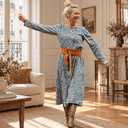 Robe Perrine — Viscose imprimée Esquisse azur - Quintessence