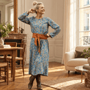 Robe Perrine — Viscose imprimée Esquisse azur - Quintessence