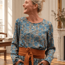 Robe Perrine — Viscose imprimée Esquisse azur - Quintessence