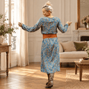 Robe Perrine — Viscose imprimée Esquisse azur - Quintessence