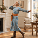Robe Perrine — Viscose imprimée Esquisse azur - Quintessence