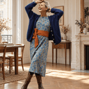 Robe Perrine — Viscose imprimée Esquisse azur - Quintessence