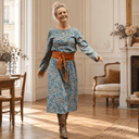 Robe Perrine — Viscose imprimée Esquisse azur - Quintessence