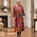 Robe Perrine — Viscose imprimée Graphique fauve - Quintessence
