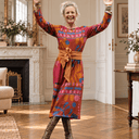 Robe Perrine — Viscose imprimée Graphique fauve - Quintessence