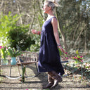 Robe Solène - double gaze de coton bleu nuit plumetis dorés - Quintessence