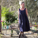 Robe Solène - double gaze de coton bleu nuit plumetis dorés - Quintessence