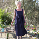 Robe Solène - double gaze de coton bleu nuit plumetis dorés - Quintessence