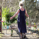 Robe Solène - double gaze de coton bleu nuit plumetis dorés - Quintessence