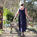 Robe Solène - double gaze de coton bleu nuit plumetis dorés - Quintessence