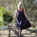 Robe Solène - double gaze de coton bleu nuit plumetis dorés - Quintessence