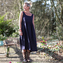 Robe Solène - double gaze de coton bleu nuit plumetis dorés - Quintessence