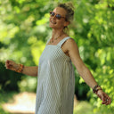 Robe Sybille — Rayures seersucker rayé kaki - Quintessence