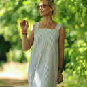 Robe Sybille — Rayures seersucker rayé kaki - Quintessence