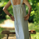 Robe Sybille — Rayures seersucker rayé kaki - Quintessence