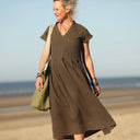 Robe Sylvette - double gaze de coton rayée kaki/marine - Quintessence