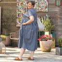 Robe Sylvette - double gaze de coton rayée kaki/marine - Quintessence