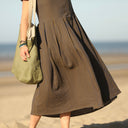 Robe Sylvette - double gaze de coton rayée kaki/marine - Quintessence