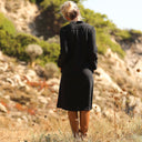 Robe Yuna - Double gaze de coton/lin jacquard fleuri noir - Quintessence