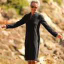 Robe Yuna - Double gaze de coton/lin jacquard fleuri noir - Quintessence