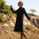 Robe Yuna - Double gaze de coton/lin jacquard fleuri noir - Quintessence