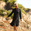 Robe Yuna - Double gaze de coton/lin jacquard fleuri noir - Quintessence