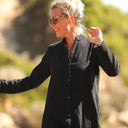 Robe Yuna - Double gaze de coton/lin jacquard fleuri noir - Quintessence