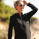 Robe Yuna - Double gaze de coton/lin jacquard fleuri noir - Quintessence