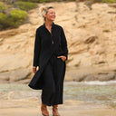 Robe Yuna - velours milleraies bleu marine - Quintessence