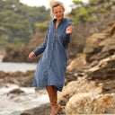 Robe Yuna - velours milleraies bleu officier - Quintessence