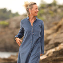 Robe Yuna - velours milleraies bleu officier - Quintessence