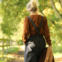 Salopette Isaure - Flanelle tartan ivoire, noir et camel - Quintessence