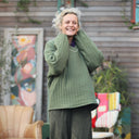 Sweat Gustave - double gaze de coton matelassé vert ortie/ envers fleuri - Quintessence