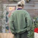 Sweat Gustave - double gaze de coton matelassé vert ortie/ envers fleuri - Quintessence