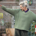 Sweat Gustave - double gaze de coton matelassé vert ortie/ envers fleuri - Quintessence